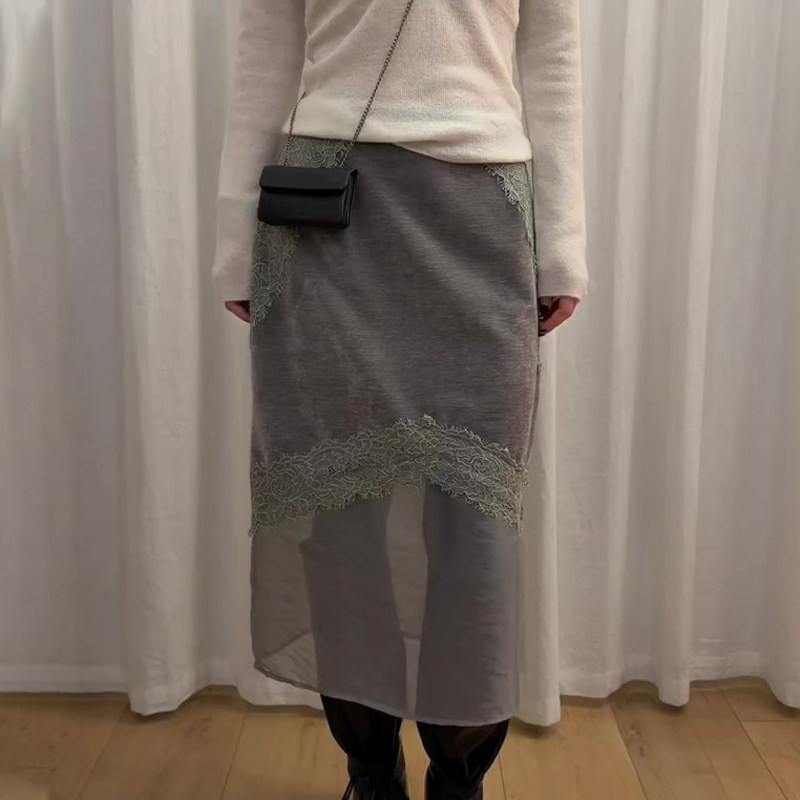欧货高端定制灰色纱网拼接大码半身裙女2026早春新款轻熟A字裙子,女装/女士精品,大码半身裙,淘宝优惠券,粉丝福利购,淘宝优惠卷