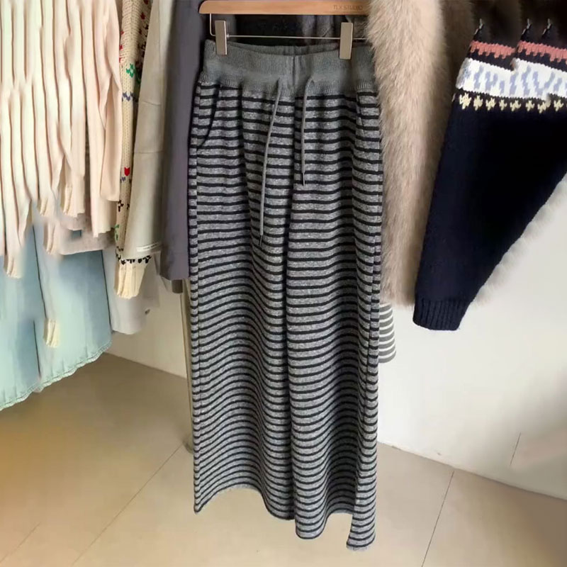 欧货高端定制灰色条纹毛呢大码阔腿裤女2025秋冬新款加厚休闲裤子