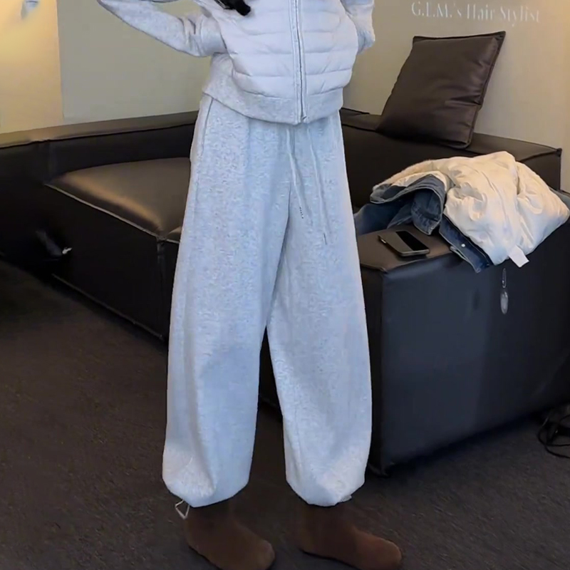 欧货高端定制白灰色大码阔腿卫裤