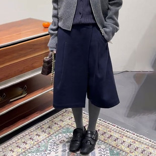 高端定制藏蓝色灯芯绒色大码裙裤女2025秋冬新款加厚七分休闲裤子