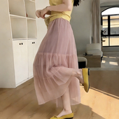 欧货高端定制樱花粉色大码 半身裙女2026春夏新款 网纱浪漫风大摆裙