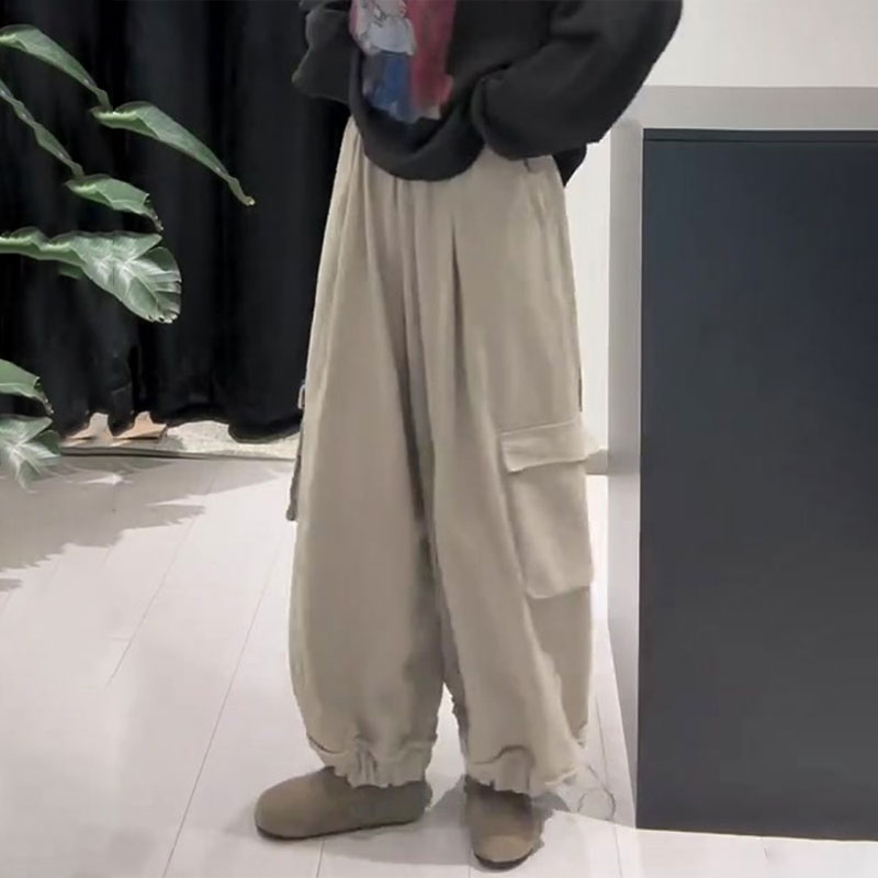 欧货定制浅灰色大码阔腿工装裤女