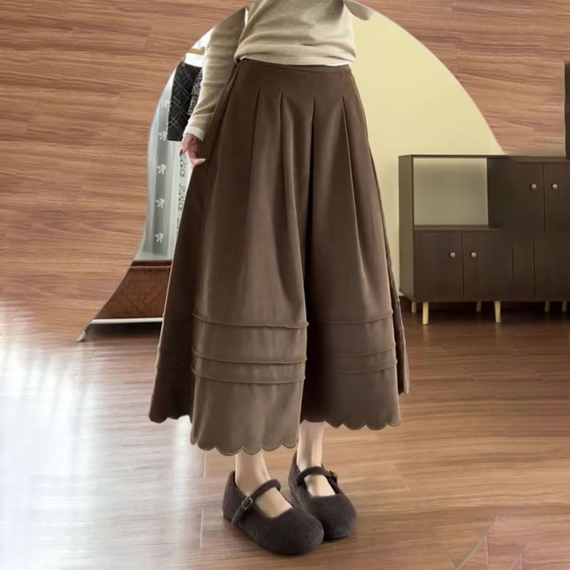 高端定制卡其色花边大码半身裙女