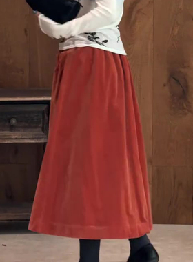 欧货高端定制橘红色大码半身裙女2026早春新款复古风轻熟A字裙子