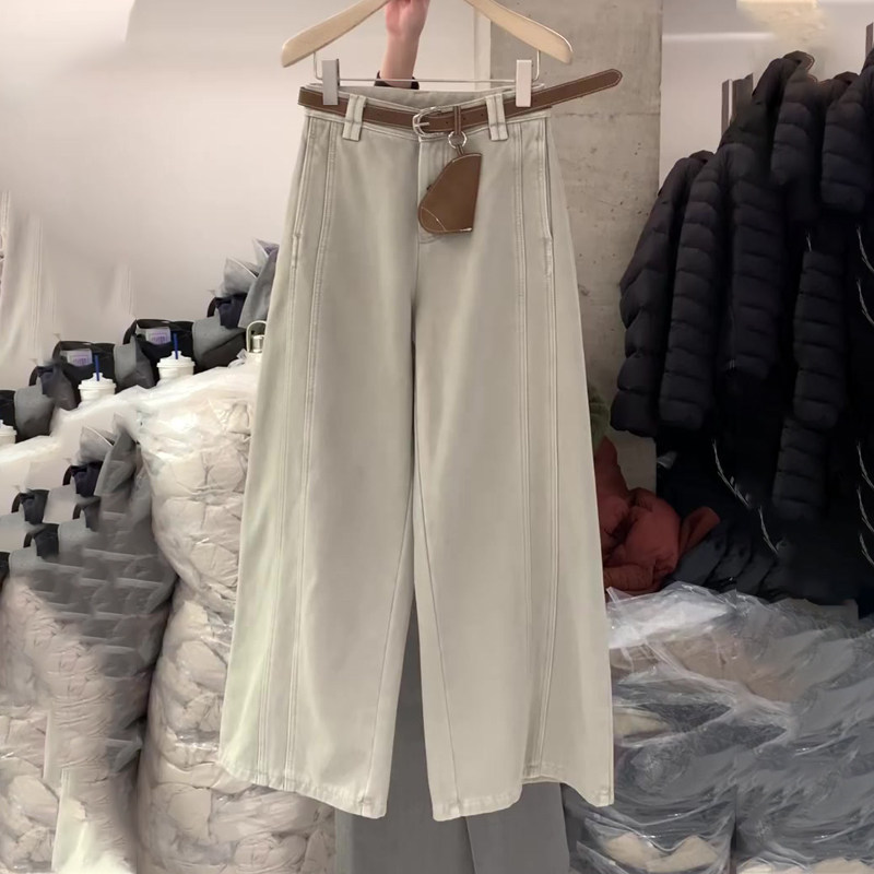 欧货高端定制米灰色毛呢大码阔腿裤女2025冬季新款加厚慵懒弯刀裤,女装/女士精品,大码裤装,淘宝优惠券,粉丝福利购,淘宝优惠卷