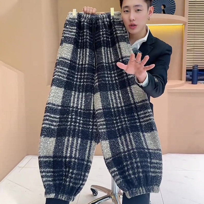 欧货高端定制黑灰色格纹大码阔腿裤女2026早春新款休闲风灯笼裤子,女装/女士精品,大码裤装,淘宝优惠券,粉丝福利购,淘宝优惠卷