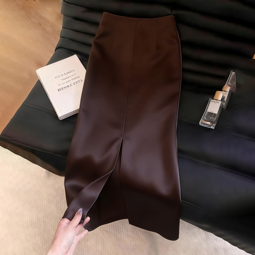 高端定制深咖色缎面大码半身裙女