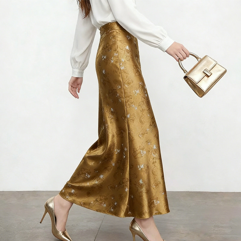 欧货高端定制香槟金色缎面大码半身裙女2026早春新款轻奢风A字裙,女装/女士精品,大码半身裙,淘宝优惠券,粉丝福利购,淘宝优惠卷