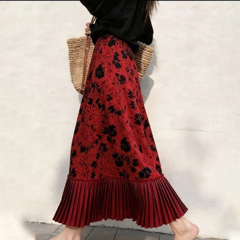 欧货高端定制红色荷叶边大码半身裙女2025冬季新款加厚印花A字裙,女装/女士精品,大码半身裙,淘宝优惠券,粉丝福利购,淘宝优惠卷
