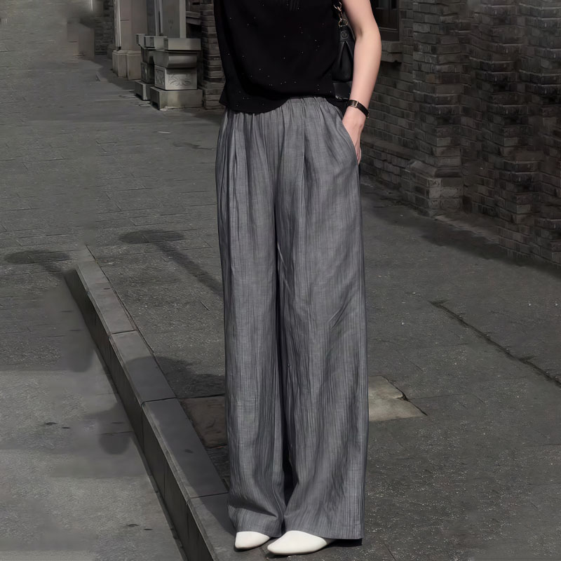 欧货大牌灰色亚麻大码阔腿裤女装