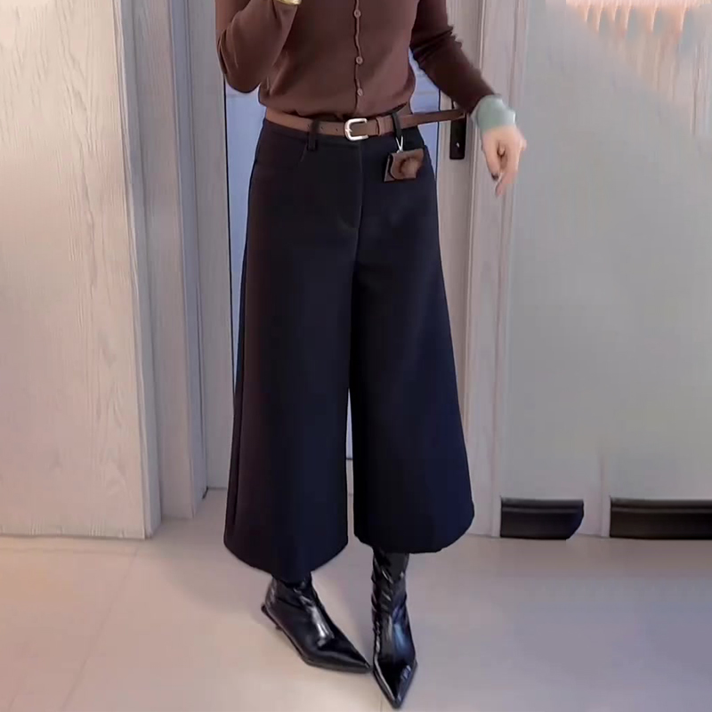 欧货高端定制黑色松弛大码阔腿裤