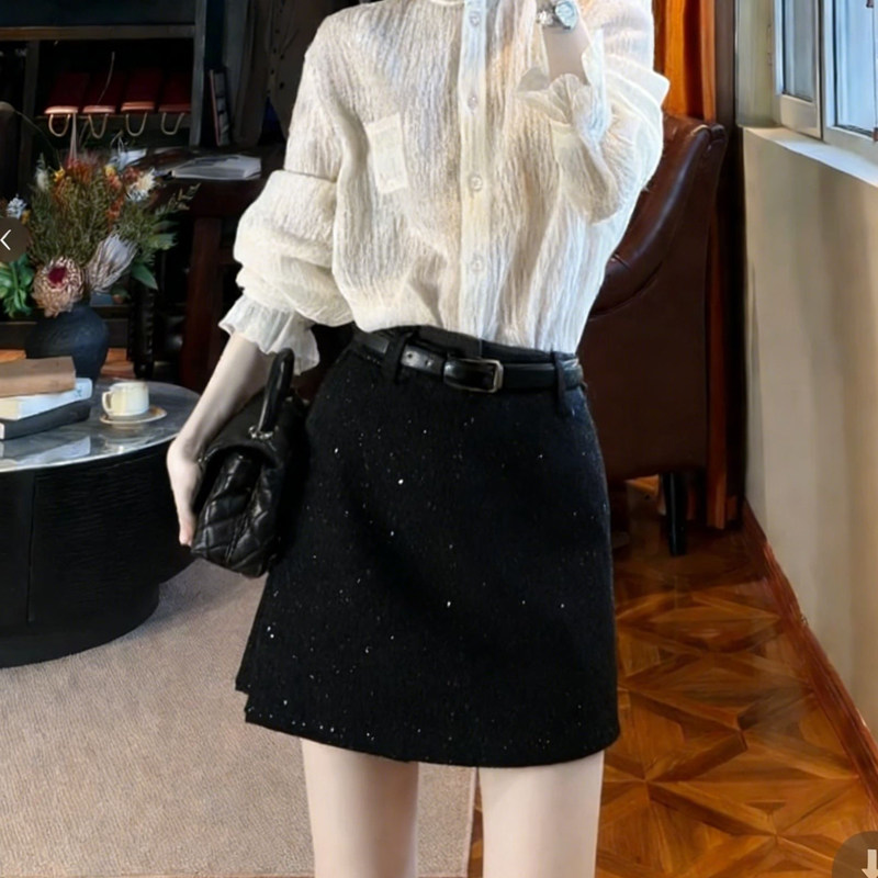 欧货高端定制黑色毛呢大码半身裙女2026早春新款细闪轻熟A字裙子,女装/女士精品,大码半身裙,淘宝优惠券,粉丝福利购,淘宝优惠卷