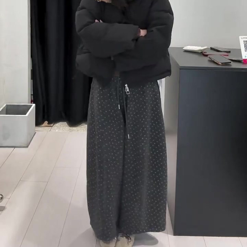 欧货高端定制灰色圆点大码阔腿裤