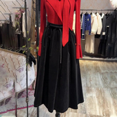 新款 欧货高端定制黑色丝绒大码 半身裙女2025冬季 加厚温柔百褶裙子