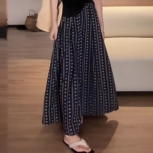 欧货正品藏青色高级条纹半身裙