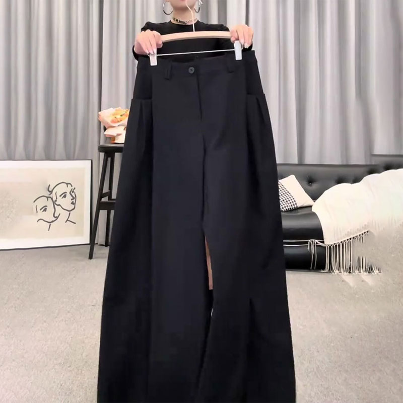 欧货高端定制黑色褶皱大码阔腿裤