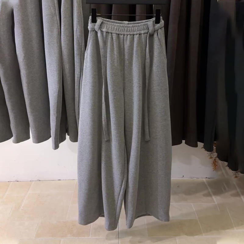 欧货高端定制浅灰色大码阔腿卫裤