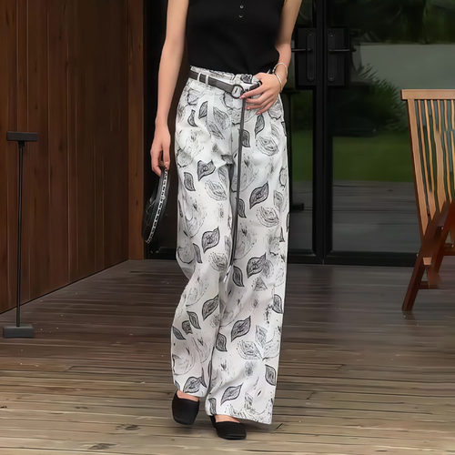 欧货高定复古印花大码阔腿裤女装