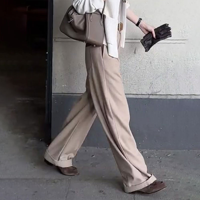 欧货高端定制卡其色大码阔腿裤女