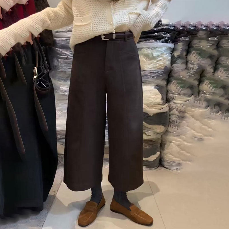 欧货高端定制棕色大码阔腿裤女