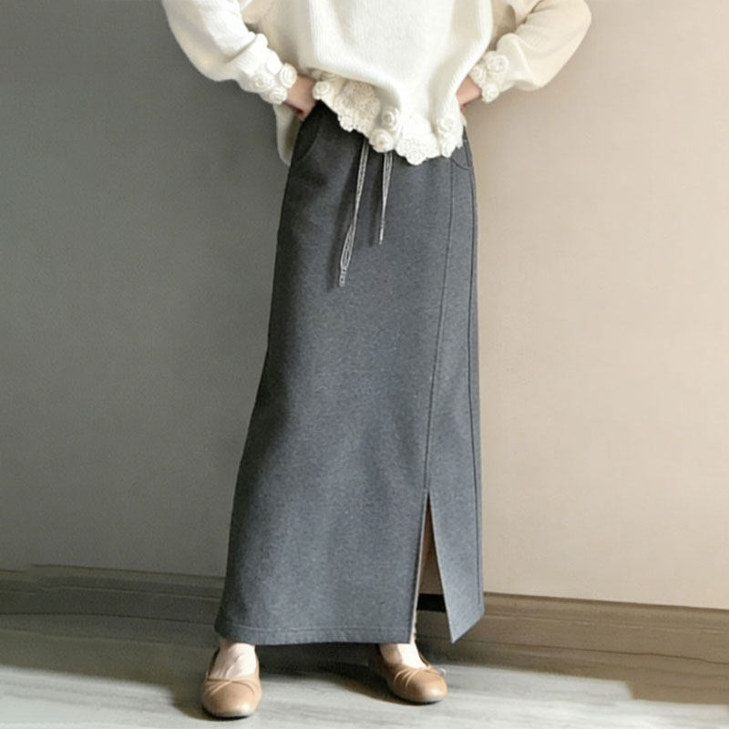 欧货高端定制灰色大码开叉半身裙女2025冬季新款加厚气质A字长裙,女装/女士精品,大码半身裙,淘宝优惠券,粉丝福利购,淘宝优惠卷