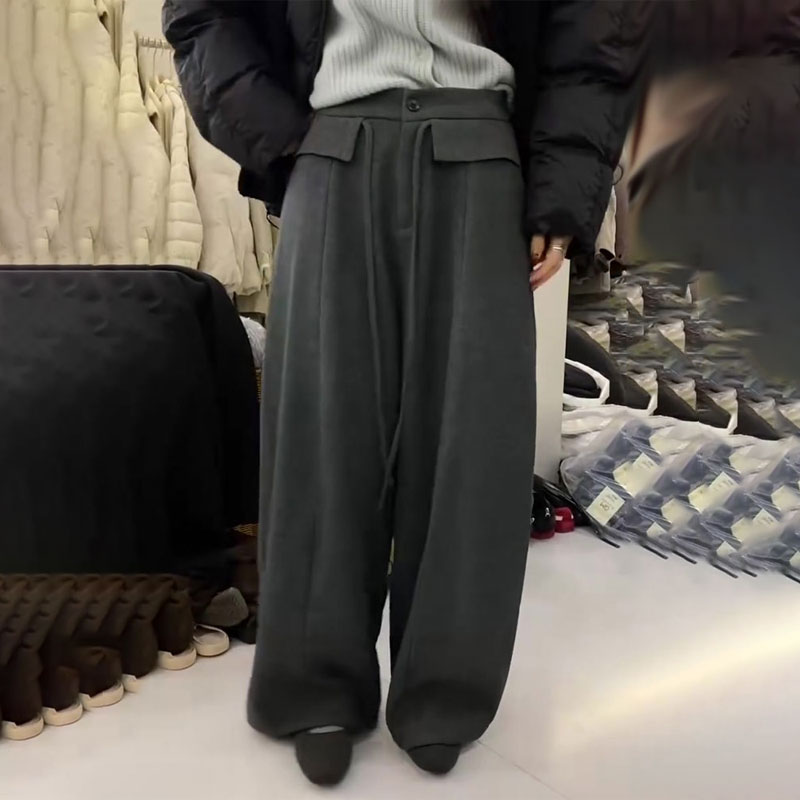 欧货高端定制灰色大码阔腿裤女