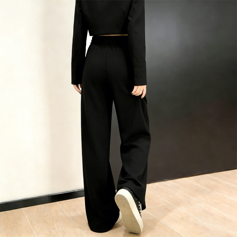 欧货高端定制黑色毛呢大码阔腿裤女2026早春新款松紧腰休闲直筒裤,女装/女士精品,大码裤装,淘宝优惠券,粉丝福利购,淘宝优惠卷