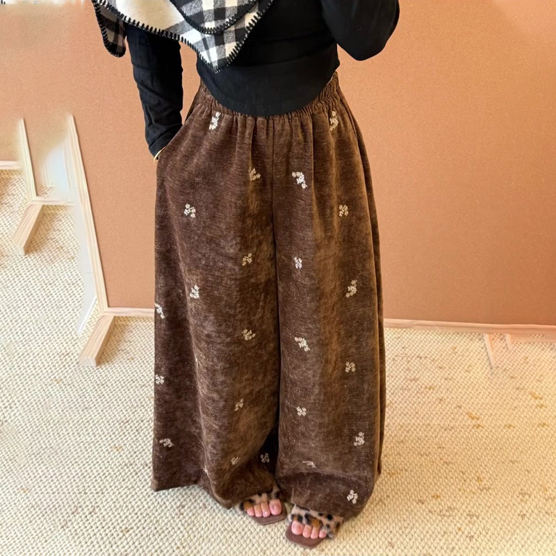 欧货高端定制焦糖色毛呢大码阔腿裤女2025冬季新款加厚碎花休闲裤,女装/女士精品,大码裤装,淘宝优惠券,粉丝福利购,淘宝优惠卷