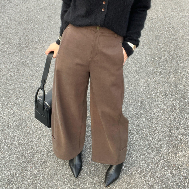 欧货高端定制奶茶棕色大码阔腿裤
