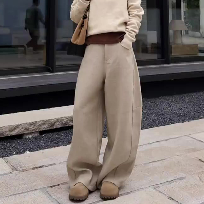 欧货高端定制驼杏色大码阔腿裤女