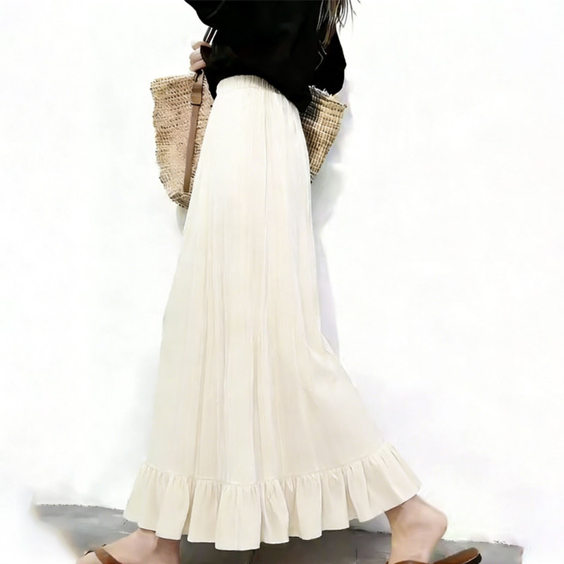 欧货高端定制米白色大码半身裙女2026早春新款荷叶边温柔风大摆裙,女装/女士精品,大码半身裙,淘宝优惠券,粉丝福利购,淘宝优惠卷