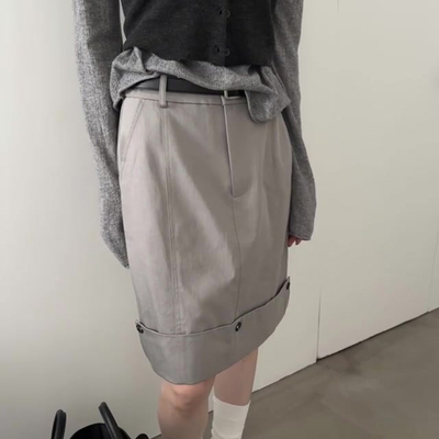 欧货高端定制水泥灰色大码半身裙