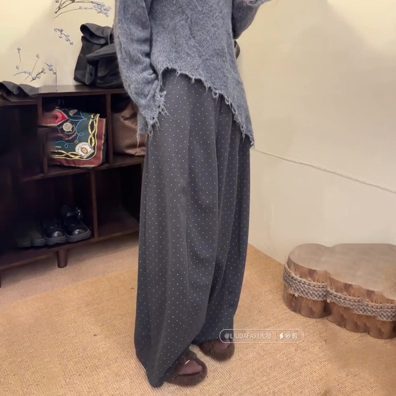 欧货高端定制灰色波点大码阔腿裤