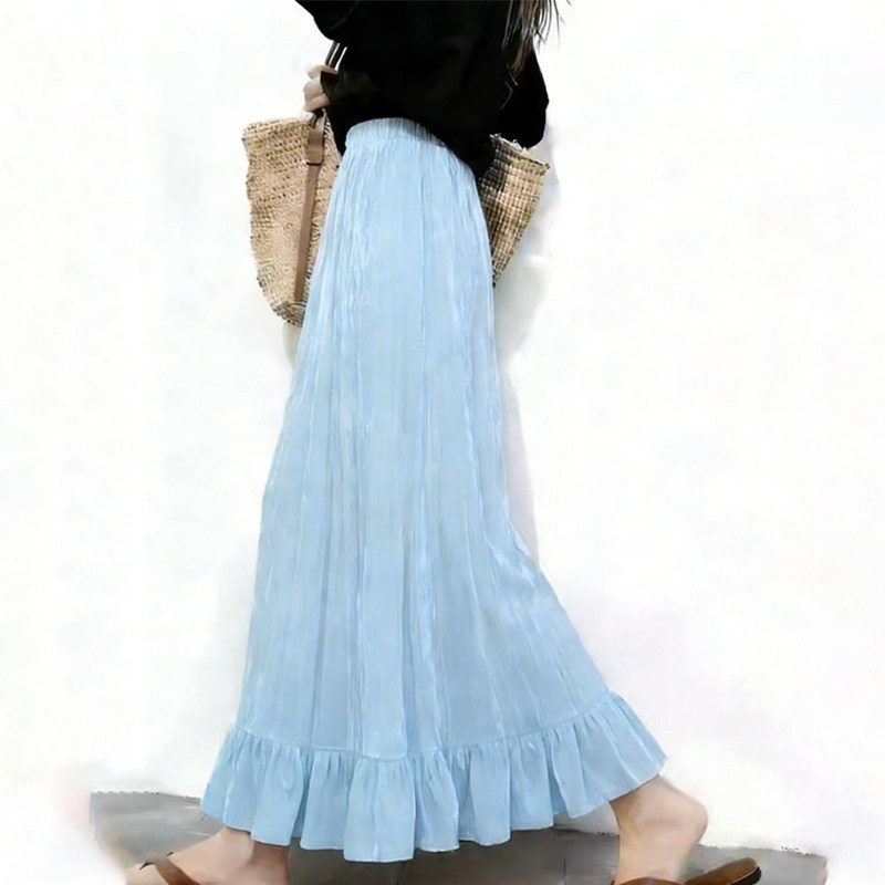 欧货高端定制浅蓝色压褶大码半身裙女2026早春新款温柔清新大摆裙,女装/女士精品,大码半身裙,淘宝优惠券,粉丝福利购,淘宝优惠卷