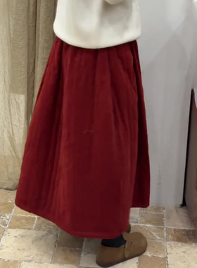 欧货高端定制红色大码半身棉裙女2026早春新款慵懒风百搭A字裙子