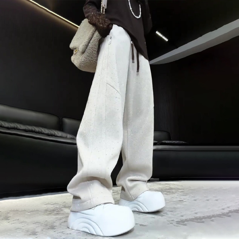 高端定制白灰色毛呢大码阔腿裤女