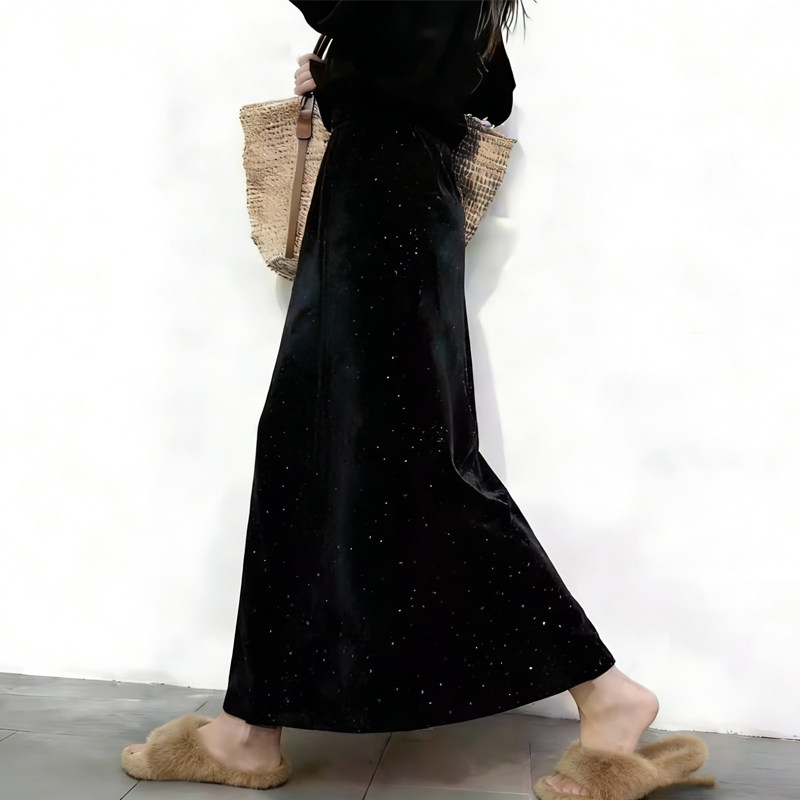 欧货高端定制黑色丝绒大码半身裙女2026早春新款亮片轻熟A字裙子,女装/女士精品,大码半身裙,淘宝优惠券,粉丝福利购,淘宝优惠卷