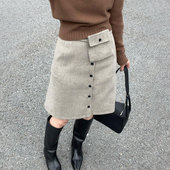 欧货高端定制卡其色大码 半身裙女2025秋冬新款 加厚设计感毛呢裙子