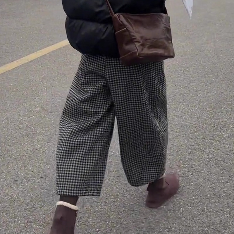 欧货高端定制黑灰色毛呢大码阔腿