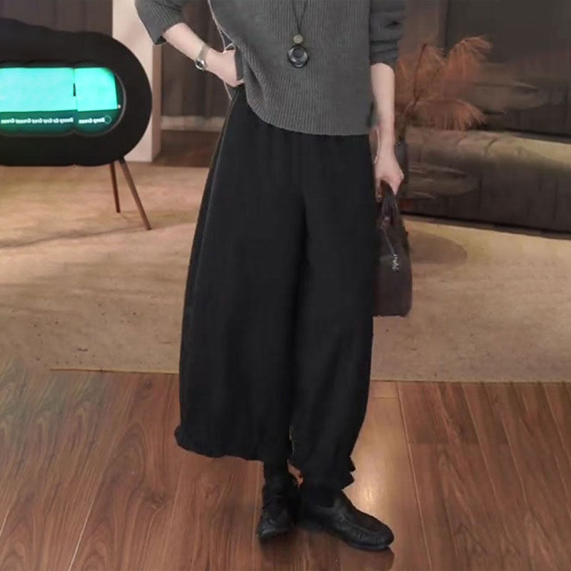 高端定制黑色花边大码阔腿裤女