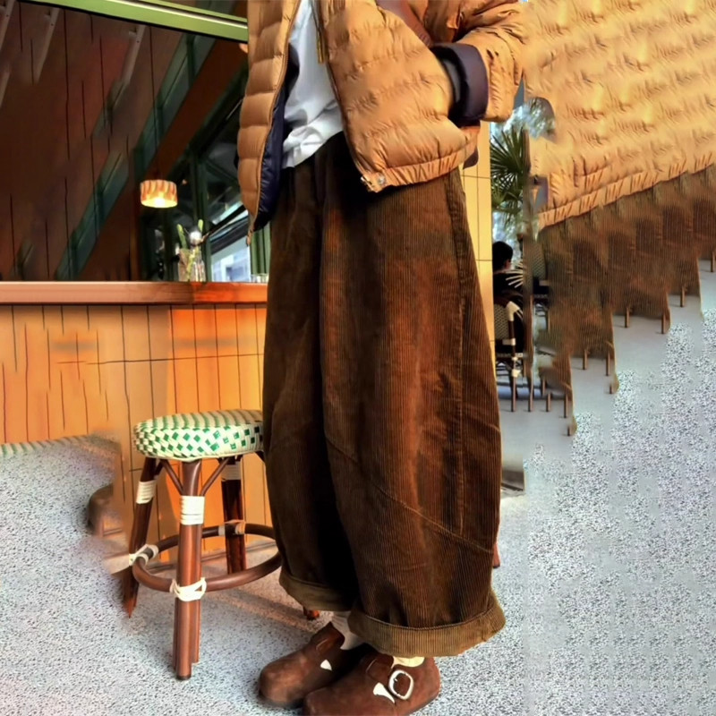 欧货高端定制咖色灯芯绒大码阔腿裤女2025冬季新款加厚慵懒休闲裤,女装/女士精品,大码裤装,淘宝优惠券,粉丝福利购,淘宝优惠卷