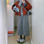 新款 灰色时尚 百搭半身裙女2025冬季 韩系小个子毛呢休闲风A字裙子