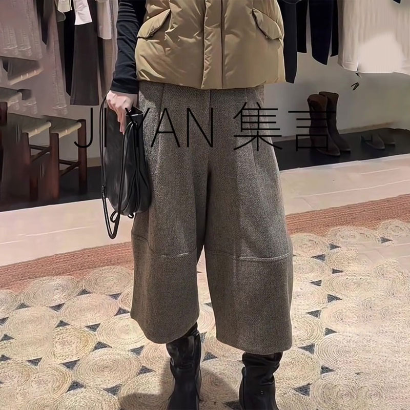 欧货高端定制咖色大码阔腿裤女