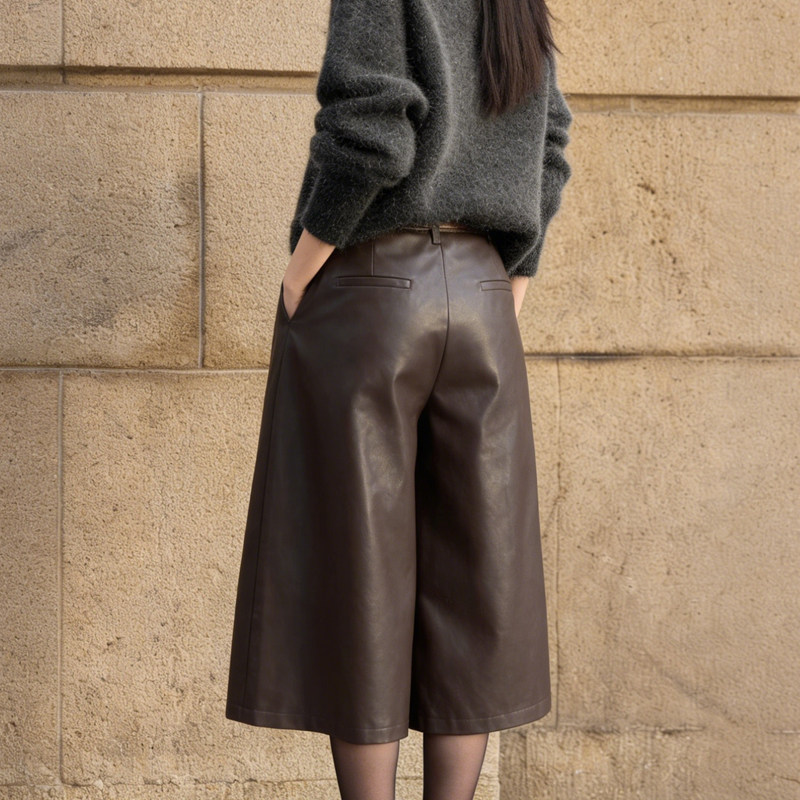 欧货高端定制咖色大码阔腿pu皮裤女2026早春新款松弛轻熟风休闲裤,女装/女士精品,大码裤装,淘宝优惠券,粉丝福利购,淘宝优惠卷