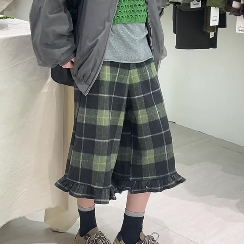 高端定制灰绿色格纹大码阔腿裤女2025冬季新款加厚慵懒风休闲裤子,女装/女士精品,大码裤装,淘宝优惠券,粉丝福利购,淘宝优惠卷