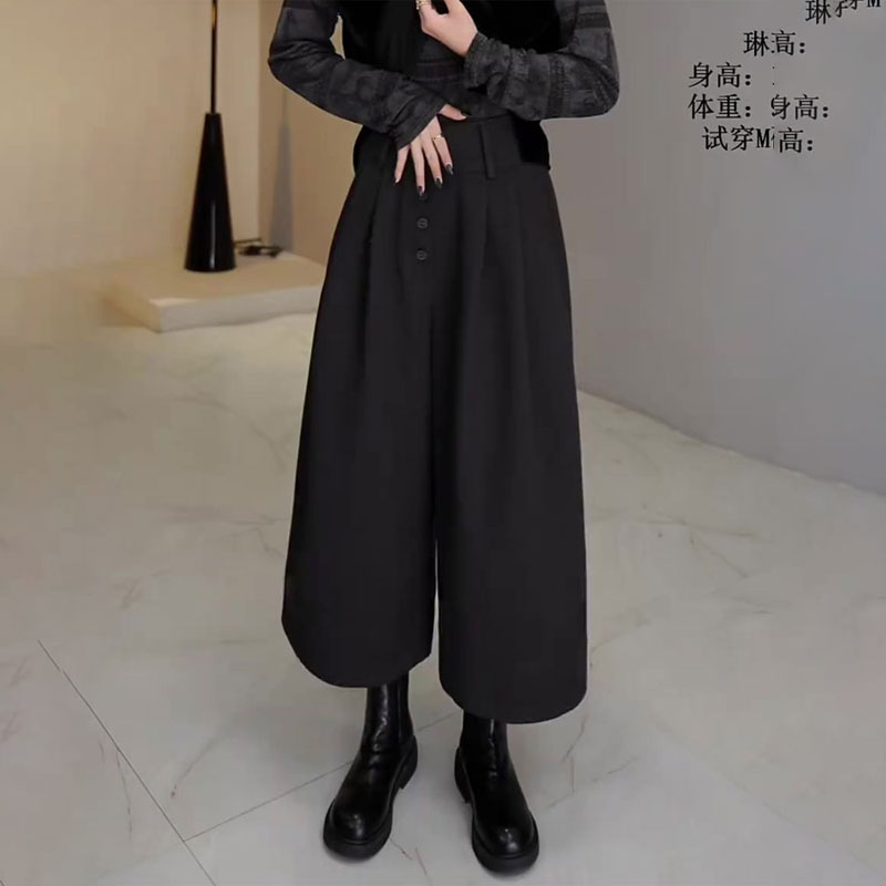 欧货高端定制黑色大码阔腿西装裤