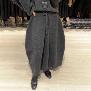 加厚高级感花苞裙 新款 欧货高端定制灰色毛呢大码 半身裙女2025冬季