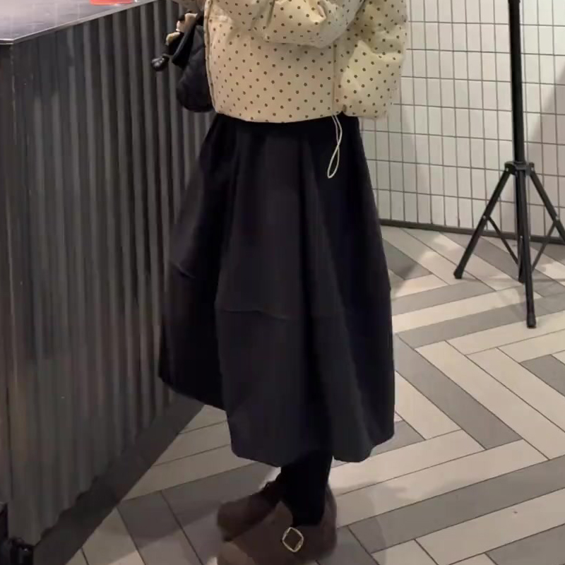 欧货高端定制黑色毛呢大码半身裙