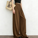 欧货高端定制深棕色垂感大码 子 慵懒风休闲裤 阔腿裤 女2026春夏新款