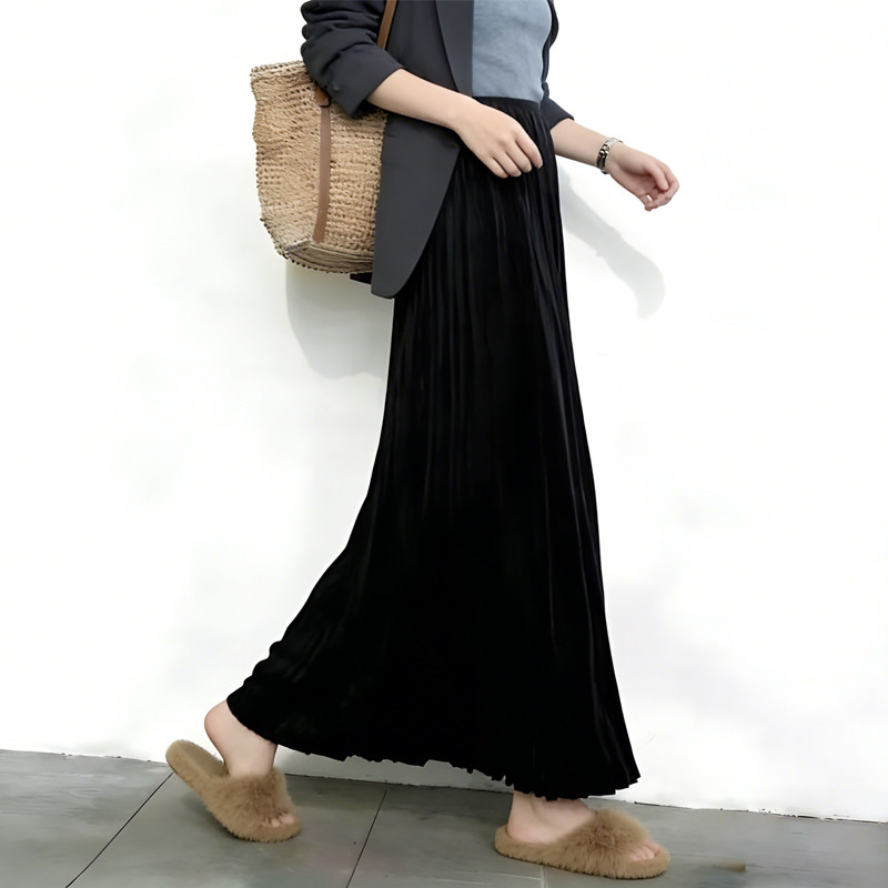 欧货高端定制黑色压褶大码半身裙女2026早春新款轻熟温柔风大摆裙,女装/女士精品,大码半身裙,淘宝优惠券,粉丝福利购,淘宝优惠卷